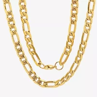 Steeltime Mens 18K Gold Over Stainless Steel Hypoallergenic 24 Inch Figaro Chain Necklace