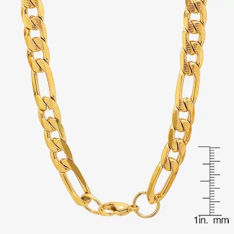 Steeltime Mens 18K Gold Over Stainless Steel Hypoallergenic 24 Inch Figaro Chain Necklace