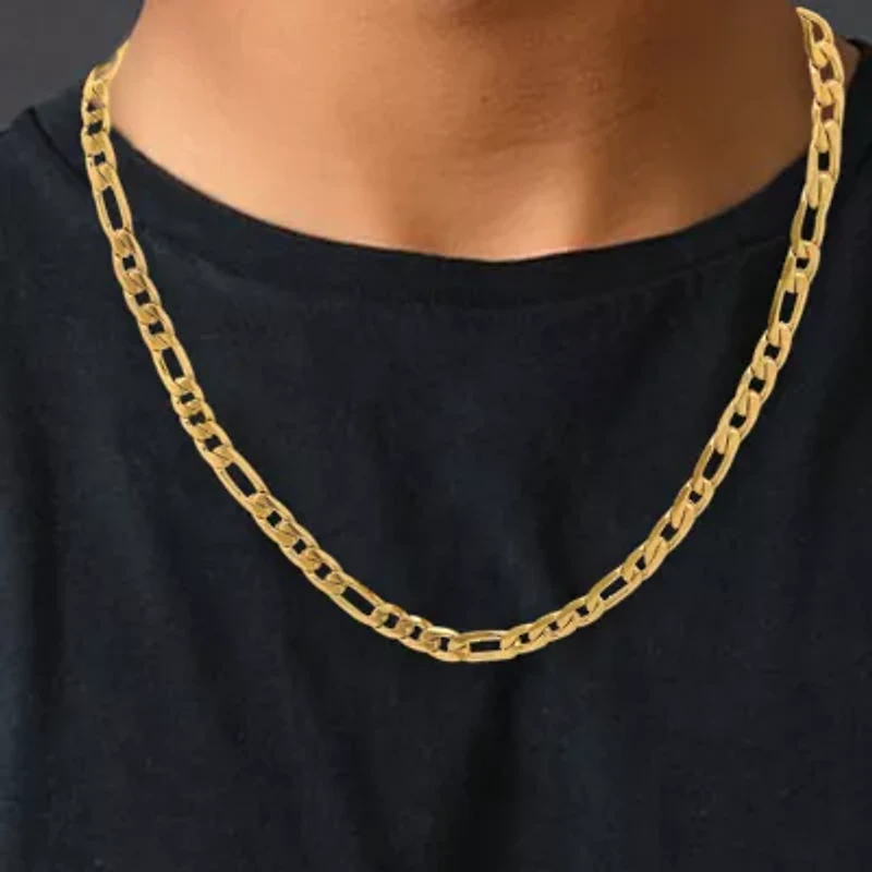Steeltime Mens 18K Gold Over Stainless Steel Hypoallergenic 24 Inch Figaro Chain Necklace