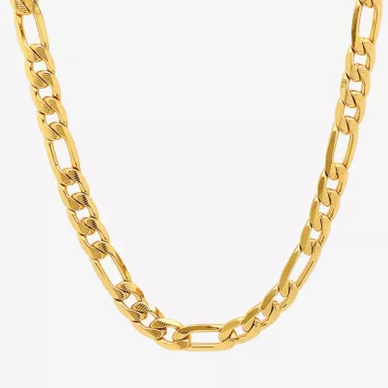 Steeltime Mens 18K Gold Over Stainless Steel Hypoallergenic 24 Inch Figaro Chain Necklace