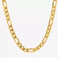 Steeltime Mens 18K Gold Over Stainless Steel Hypoallergenic 24 Inch Figaro Chain Necklace