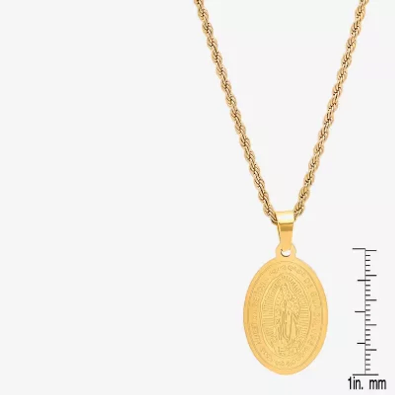 Steeltime Lady Of Guadalupe Mens 18K Gold Over Stainless Steel Oval Hypoallergenic 18 Inch Pendant Necklace