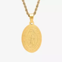 Steeltime Lady Of Guadalupe Mens 18K Gold Over Stainless Steel Oval Hypoallergenic 18 Inch Pendant Necklace
