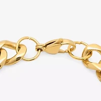 Steeltime Mens 18K Gold Over Stainless Steel Solid Curb Id Bracelet