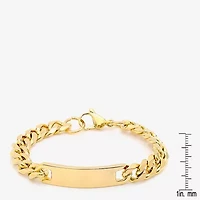 Steeltime Mens 18K Gold Over Stainless Steel Solid Curb Id Bracelet