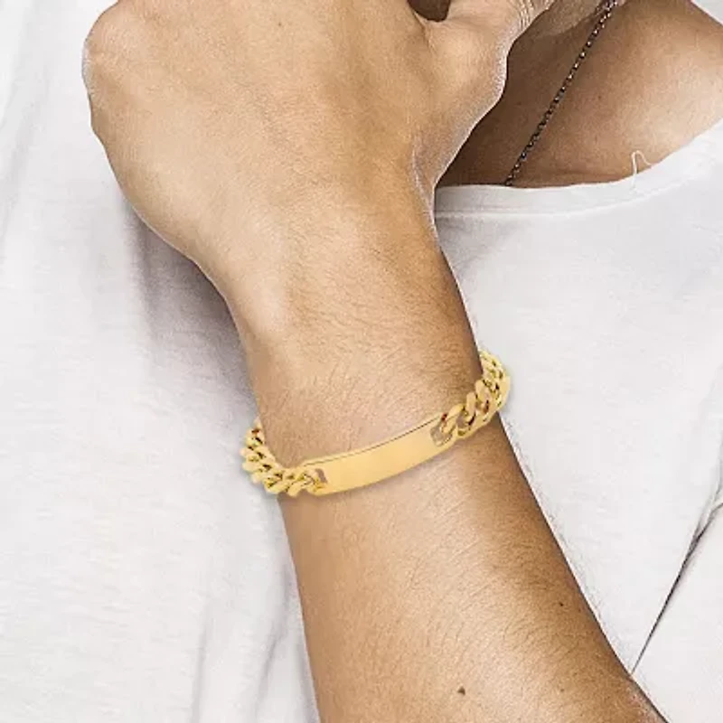 Steeltime Mens 18K Gold Over Stainless Steel Solid Curb Id Bracelet