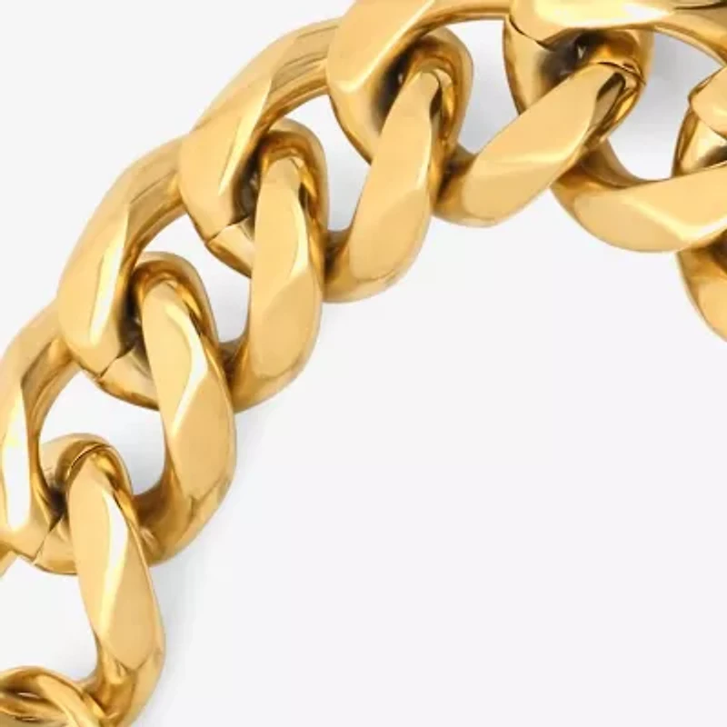 Steeltime Mens 18K Gold Over Stainless Steel Solid Curb Id Bracelet