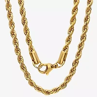 Mens 18K Gold Over Stainless Steel Hypoallergenic 30 Inch Rope Chain Necklace