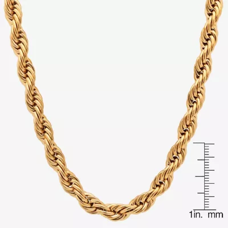 Mens 18K Gold Over Stainless Steel Hypoallergenic 30 Inch Rope Chain Necklace
