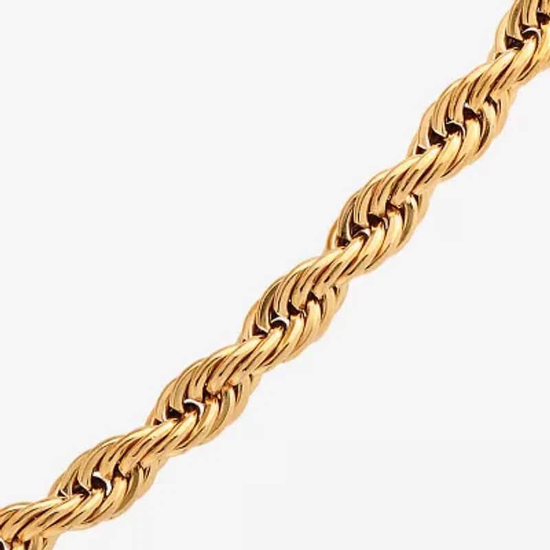 Mens 18K Gold Over Stainless Steel Hypoallergenic 30 Inch Rope Chain Necklace