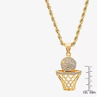 Steeltime Basketball Mens 2 1/4 CT. T.W. White Cubic Zirconia 18K Gold Over Stainless Steel Hypoallergenic 24 Inch Pendant Necklace