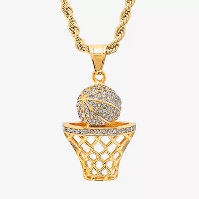 Steeltime Basketball Mens 2 1/4 CT. T.W. White Cubic Zirconia 18K Gold Over Stainless Steel Hypoallergenic 24 Inch Pendant Necklace