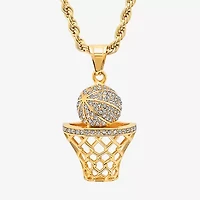 Steeltime Basketball Mens 2 1/4 CT. T.W. White Cubic Zirconia 18K Gold Over Stainless Steel Hypoallergenic 24 Inch Pendant Necklace