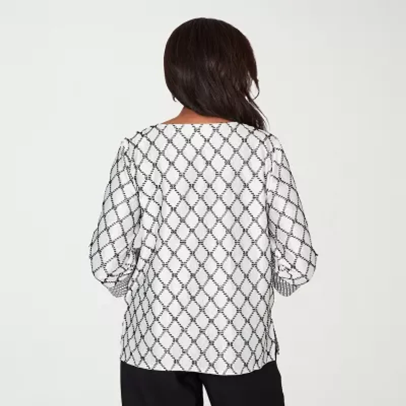 Alfred Dunner Womens U Neck 3/4 Sleeve T-Shirt