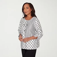 Alfred Dunner Womens U Neck 3/4 Sleeve T-Shirt