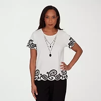 Alfred Dunner Womens Crew Neck Short Sleeve T-Shirt