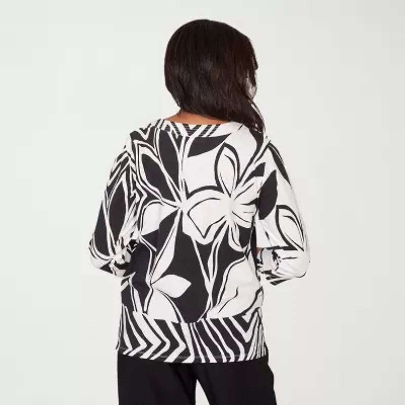 Alfred Dunner Womens Crew Neck 3/4 Sleeve T-Shirt