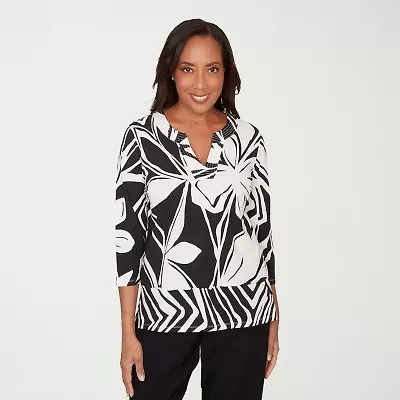 Alfred Dunner Womens Crew Neck 3/4 Sleeve T-Shirt