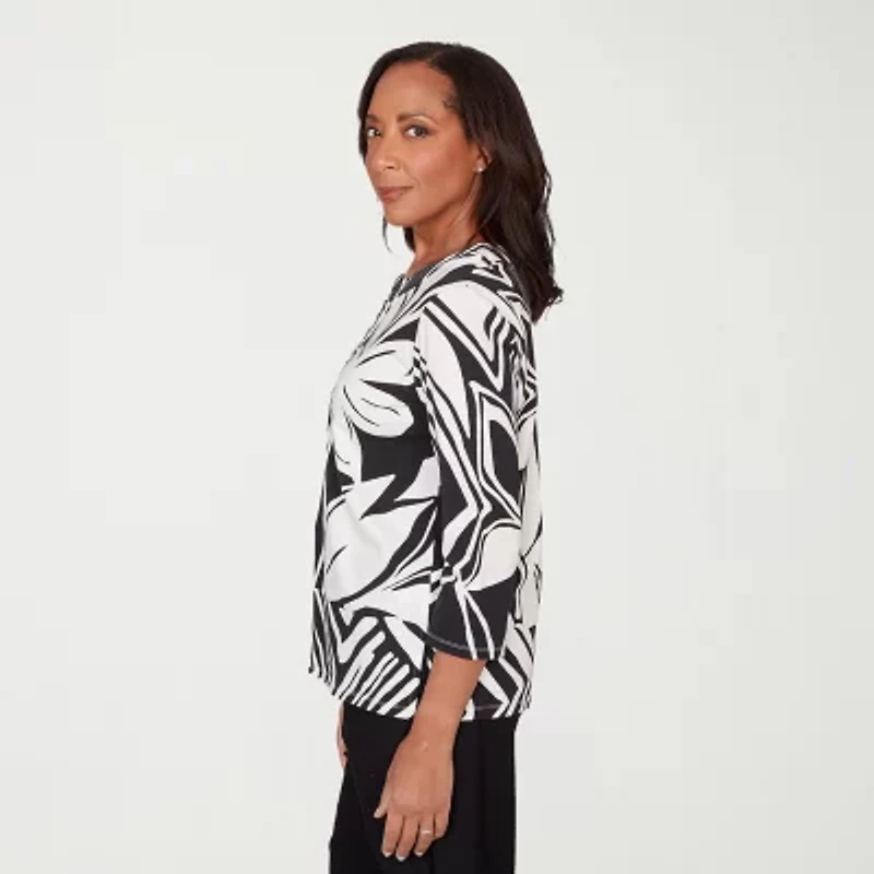 Alfred Dunner Womens Crew Neck 3/4 Sleeve T-Shirt