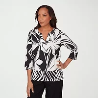 Alfred Dunner Womens Crew Neck 3/4 Sleeve T-Shirt