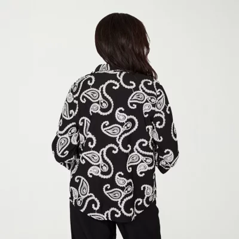 Alfred Dunner Womens 3/4 Sleeve Embroidered Blouse