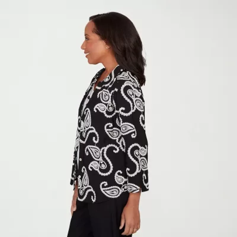 Alfred Dunner Womens 3/4 Sleeve Embroidered Blouse