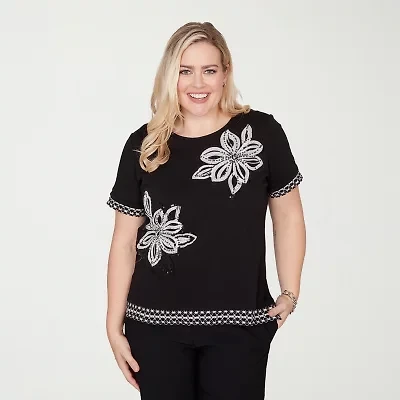 Alfred Dunner Crowd Pleaser Womens Crew Neck Short Sleeve T-Shirt