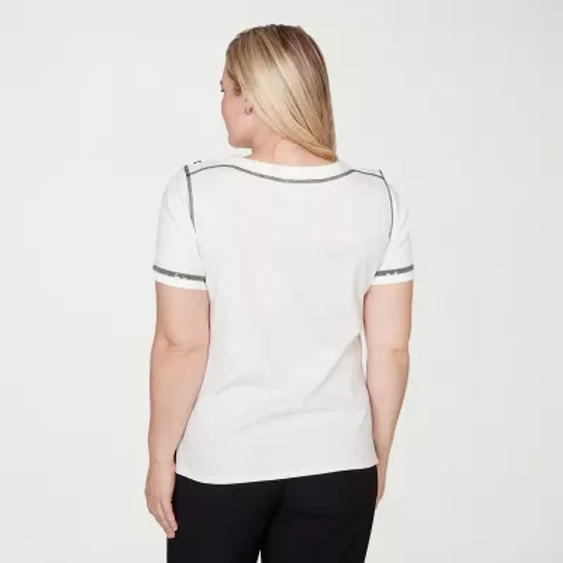 Alfred Dunner Crowd Pleaser Womens Crew Neck Short Sleeve T-Shirt