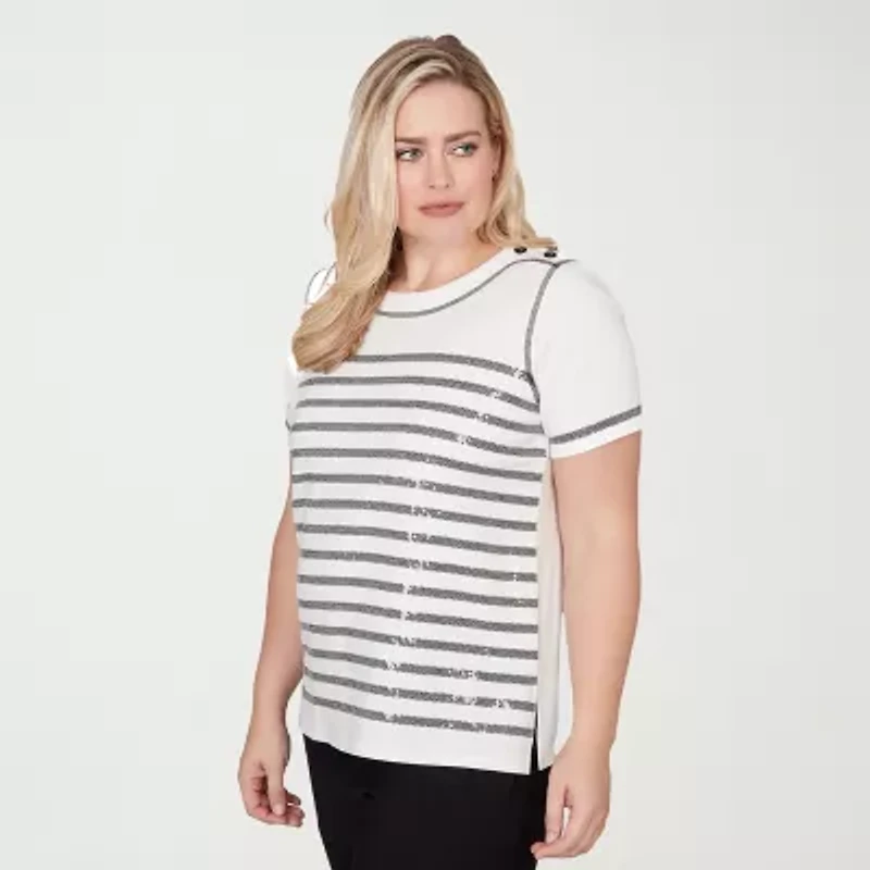 Alfred Dunner Crowd Pleaser Womens Crew Neck Short Sleeve T-Shirt