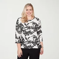 Alfred Dunner Crowd Pleaser Womens Crew Neck 3/4 Sleeve T-Shirt