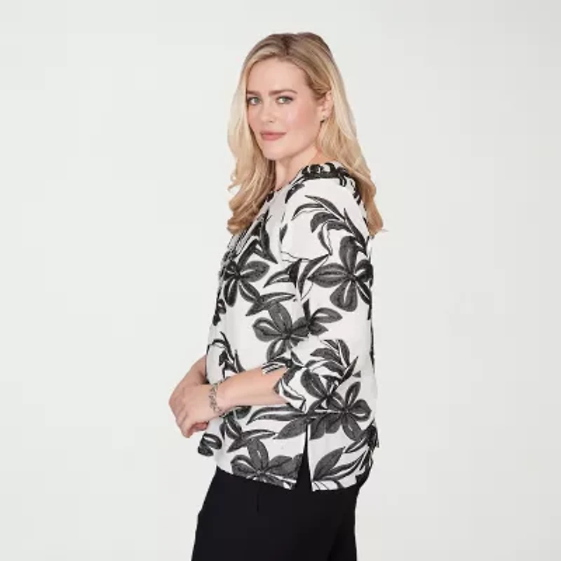 Alfred Dunner Crowd Pleaser Womens Crew Neck 3/4 Sleeve T-Shirt