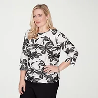 Alfred Dunner Crowd Pleaser Womens Crew Neck 3/4 Sleeve T-Shirt