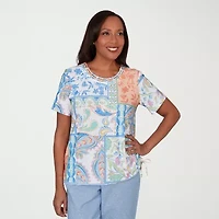 Alfred Dunner Caribbean Blues Womens Crew Neck Short Sleeve T-Shirt