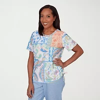 Alfred Dunner Caribbean Blues Womens Crew Neck Short Sleeve T-Shirt