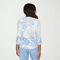 Alfred Dunner Womens Crew Neck 3/4 Sleeve T-Shirt