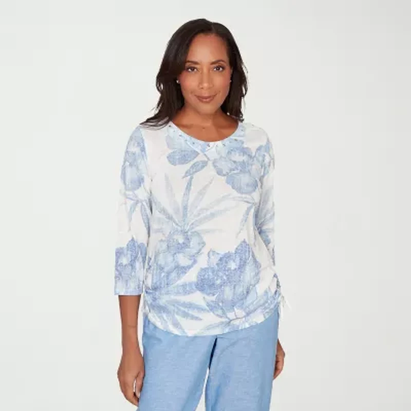 Alfred Dunner Womens Crew Neck 3/4 Sleeve T-Shirt