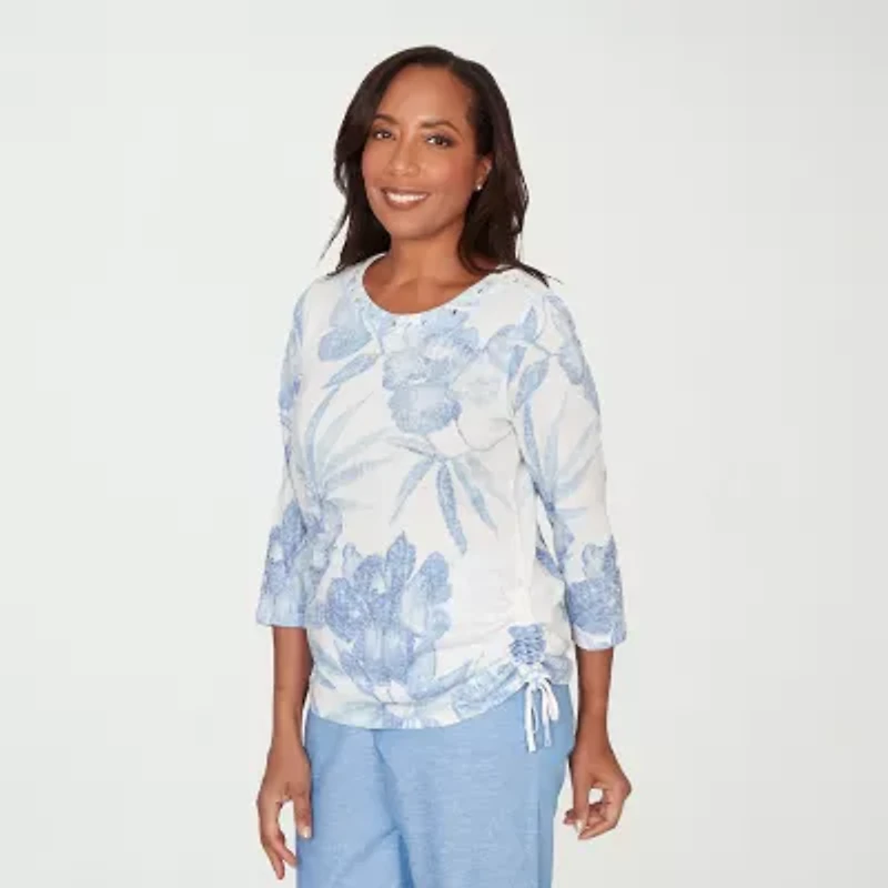 Alfred Dunner Womens Crew Neck 3/4 Sleeve T-Shirt