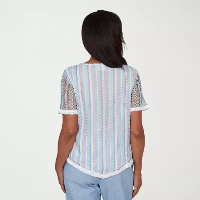 Alfred Dunner Caribbean Blues Womens Crew Neck Short Sleeve T-Shirt