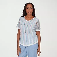Alfred Dunner Caribbean Blues Womens Crew Neck Short Sleeve T-Shirt