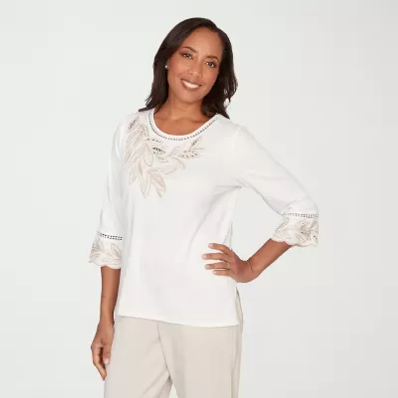 Alfred Dunner Womens Crew Neck 3/4 Sleeve T-Shirt