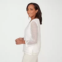 Alfred Dunner Womens Round Neck 3/4 Sleeve T-Shirt