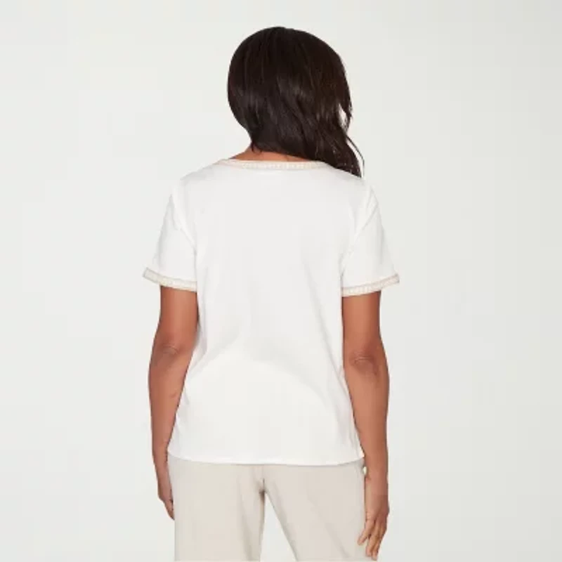 Alfred Dunner Natural Wonder Womens Crew Neck Short Sleeve T-Shirt