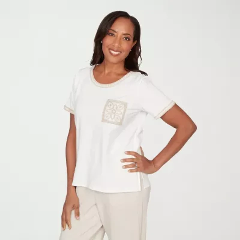 Alfred Dunner Natural Wonder Womens Crew Neck Short Sleeve T-Shirt