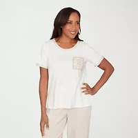 Alfred Dunner Natural Wonder Womens Crew Neck Short Sleeve T-Shirt