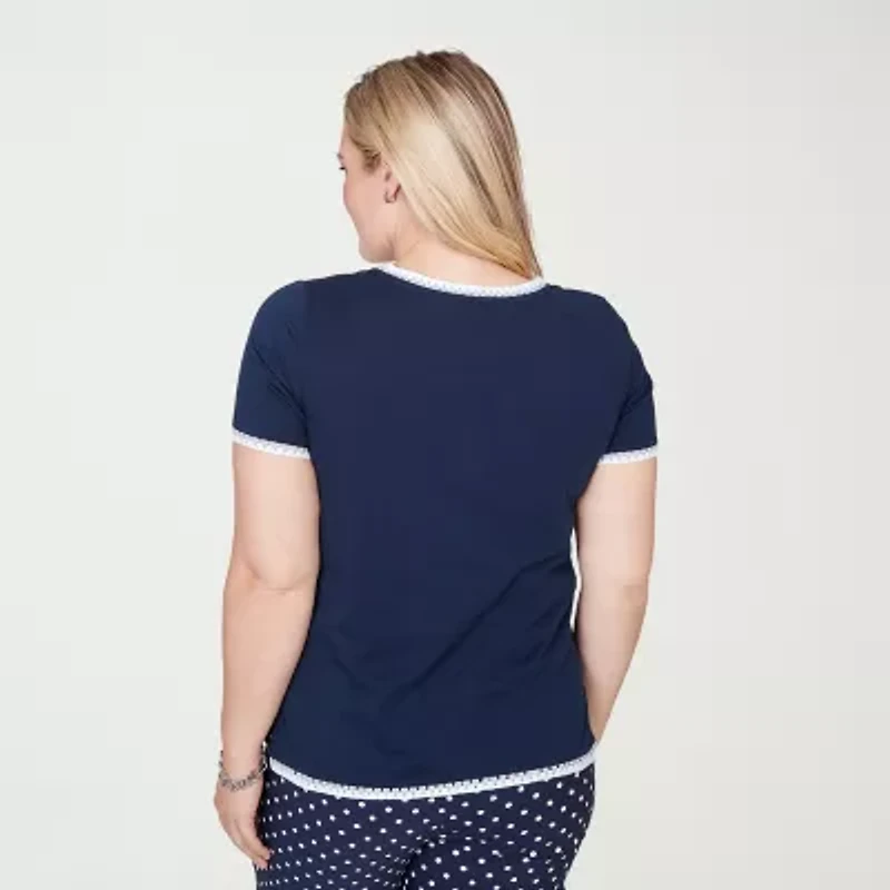 Alfred Dunner Port Side Womens Crew Neck Short Sleeve T-Shirt