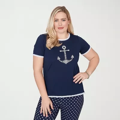 Alfred Dunner Port Side Womens Crew Neck Short Sleeve T-Shirt