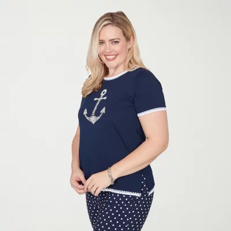 Alfred Dunner Port Side Womens Crew Neck Short Sleeve T-Shirt