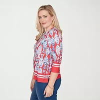 Alfred Dunner Port Side Womens Keyhole Neck 3/4 Sleeve T-Shirt