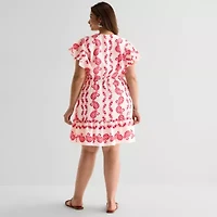 Danny & Nicole Womens Plus Short Sleeve Paisley Fit + Flare Dress