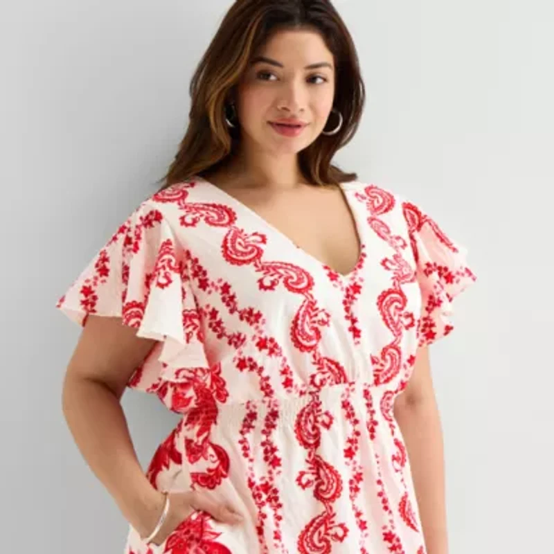 Danny & Nicole Womens Plus Short Sleeve Paisley Fit + Flare Dress